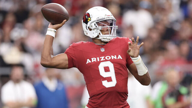 GLENDALE, ARIZONA - SEPTEMBER 24: Joshua Dobbs #9 of the Arizona Cardinals throws a pass during the second half of a game against the Dallas Cowboys at State Farm Stadium on September 24, 2023 in Glendale, Arizona.