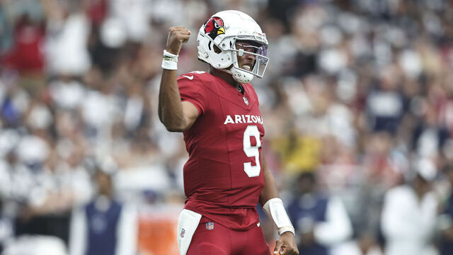 GLENDALE, ARIZONA - SEPTEMBER 24: Joshua Dobbs #9 of the Arizona Cardinals celebrates after a touchdown during an NFL football game between the Arizona Cardinals and the Dallas Cowboys at State Farm Stadium on September 24, 2023 in Glendale, Arizona.