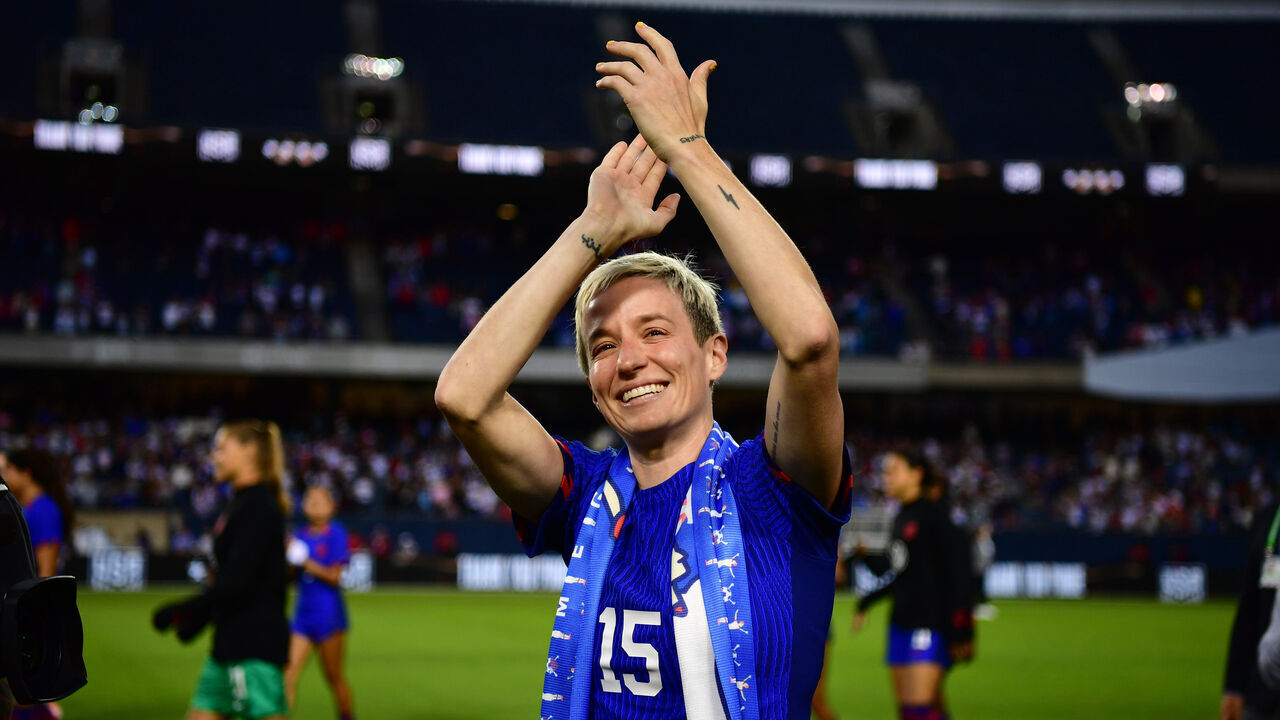 CHICAGO, ILLINOIS - SEPTEMBER 24: Megan Rapinoe #15 of the United States after playing South Africa in her final national team match against South Africa at Soldier Field on September 24, 2023 in Chicago, Illinois.