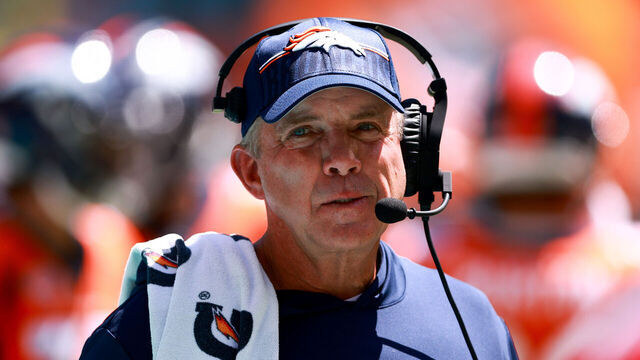 MIAMI GARDENS, FLORIDA - SEPTEMBER 24: Head coach Sean Payton of the Denver Broncos looks on during the second half against the Miami Dolphins at Hard Rock Stadium on September 24, 2023 in Miami Gardens, Florida.