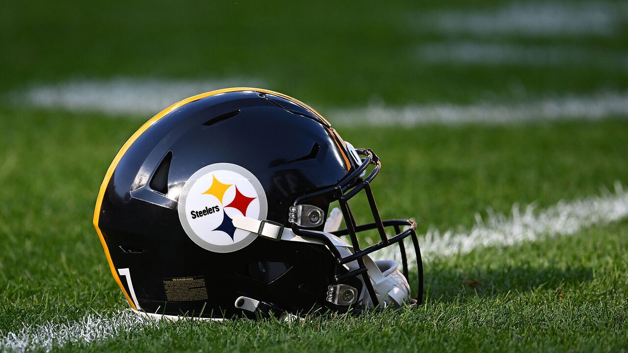 PITTSBURGH, PENNSYLVANIA - AUGUST 19: A detailed view of a Pittsburgh Steelers helmet prior to the preseason game against the Buffalo Bills at Acrisure Stadium on August 19, 2023 in Pittsburgh, Pennsylvania.