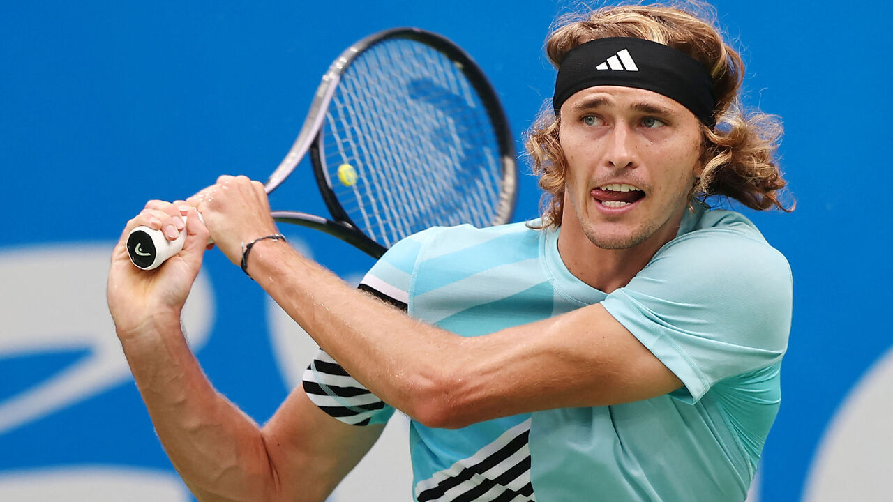 Alexander Zverev of Germany hits a return against Miomir Kecmanovic of Serbia (not pictured) during their men's singles quarter-final match at the ATP Chengdu Open tennis tournament in Chengdu, in China's southwest Sichuan province on September 24, 2023.