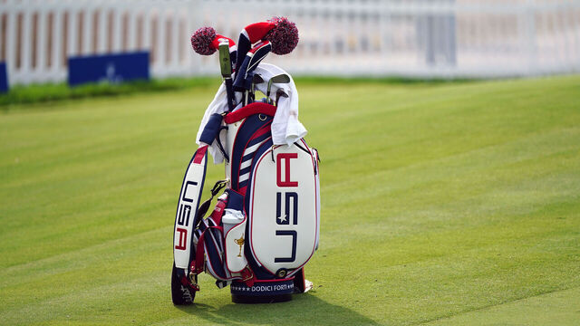 A general view of a USA golf bag at the Marco Simone Golf and Country Club, Rome, Italy, ahead of the 2023 Ryder Cup. Picture date: Monday September 25, 2023.