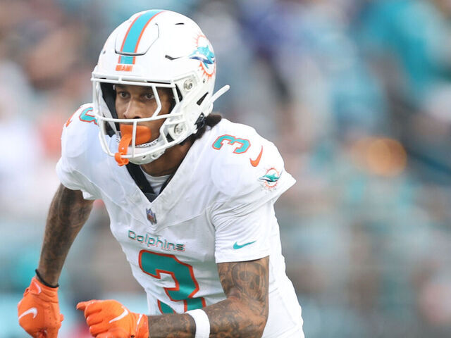 JACKSONVILLE, FL - AUGUST 26: Robbie Chosen #3 of the Miami Dolphins runs up field against the Jacksonville Jaguars during the first half at EverBank Stadium on Saturday, August 26, 2023 in Jacksonville, Florida.