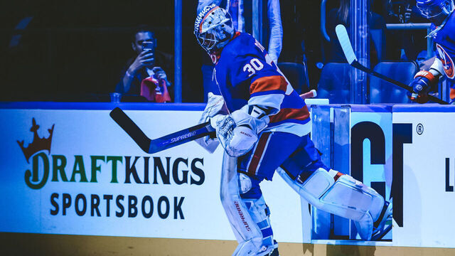 ELMONT, NEW YORK - APRIL 21: Ilya Sorokin #30 of the New York Islanders takes the ice during Game Three of the First Round of the 2023 Stanley Cup Playoffs vs the Carolina Hurricanes at UBS Arena on April 21, 2023 in Elmont, New York.