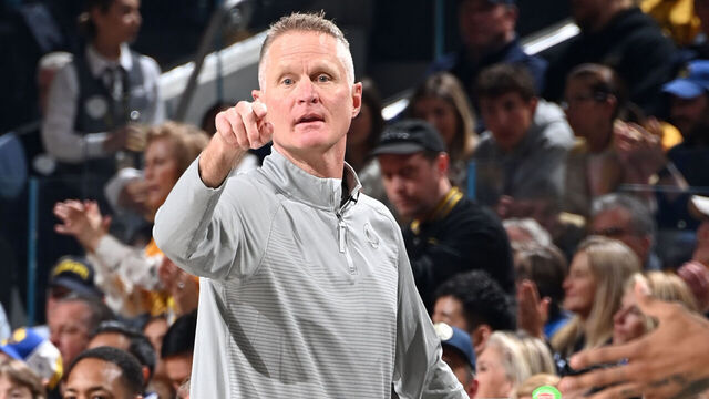LOS ANGELES, CA - May 2: Head Coach Steve Kerr of the Golden State Warriors looks on during Game 1 of the Western Conference Semi-Finals 2023 NBA Playoffs on May 2, 2023 at Crypto.Com Arena in Los Angeles, California. NOTE TO USER: User expressly acknowledges and agrees that, by downloading and/or using this Photograph, user is consenting to the terms and conditions of the Getty Images License Agreement. Mandatory Copyright Notice: Copyright 2023 NBAE