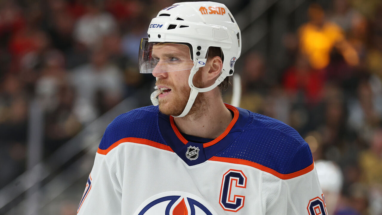 LAS VEGAS, NEVADA - MAY 03: Connor McDavid #97 of the Edmonton Oilers skates during the first period against the Vegas Golden Knights in Game One of the Second Round of the 2023 Stanley Cup Playoffs at T-Mobile Arena on May 03, 2023 in Las Vegas, Nevada.