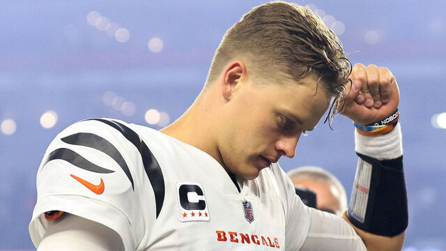 CINCINNATI, OHIO - SEPTEMBER 25: Joe Burrow #9 of the Cincinnati Bengals celebrates as he walks off the field after defeating the Los Angeles Rams in the game at Paycor Stadium on September 25, 2023 in Cincinnati, Ohio.