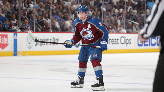 DENVER, COLORADO - APRIL 30: Cale Makar #8 of the Colorado Avalanche skates against the Seattle Kraken in Game Seven of the First Round of the 2023 Stanley Cup Playoffs at Ball Arena on April 30, 2023 in Denver, Colorado.