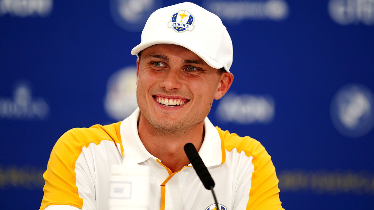Team Europe's Ludvig Aberg during a press conference at the Marco Simone Golf and Country Club, Rome, Italy, ahead of the 2023 Ryder Cup. Picture date: Tuesday September 26, 2023.