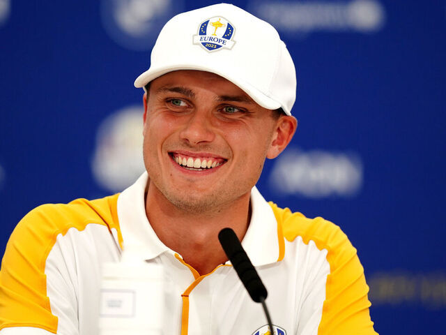 Team Europe's Ludvig Aberg during a press conference at the Marco Simone Golf and Country Club, Rome, Italy, ahead of the 2023 Ryder Cup. Picture date: Tuesday September 26, 2023.