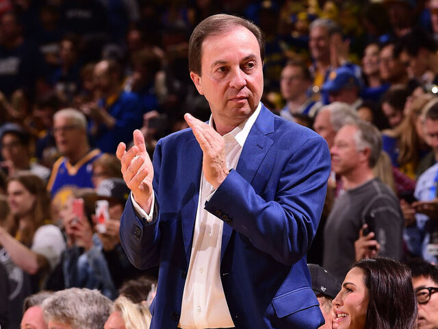 OAKLAND, CA - APRIL 7: Golden State Warriors owner, Joe Lacob claps during the game between the Golden State Warriors and LA Clippers on April 7, 2019 at ORACLE Arena in Oakland, California. NOTE TO USER: User expressly acknowledges and agrees that, by downloading and or using this photograph, user is consenting to the terms and conditions of Getty Images License Agreement. Mandatory Copyright Notice: Copyright 2019 NBAE