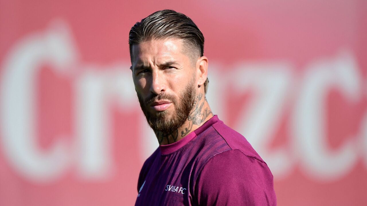 Sevilla's Spanish defender #04 Sergio Ramos attends a training session on the eve of the UEFA Champions League football match between Sevilla FC and RC Lens at the Ramon Sanchez Pizjuan stadium in Seville, on September 19, 2023.