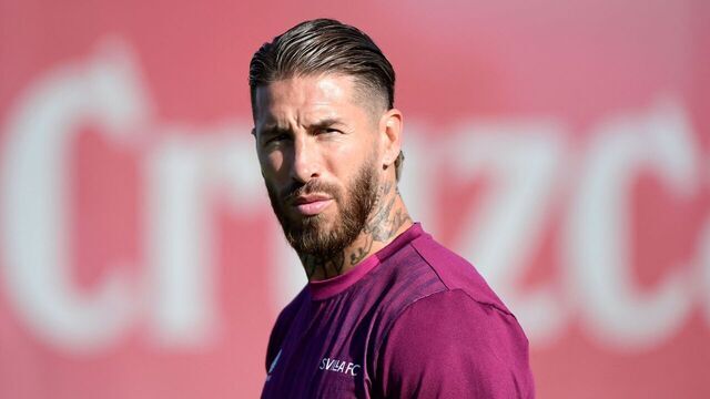 Sevilla's Spanish defender #04 Sergio Ramos attends a training session on the eve of the UEFA Champions League football match between Sevilla FC and RC Lens at the Ramon Sanchez Pizjuan stadium in Seville, on September 19, 2023.
