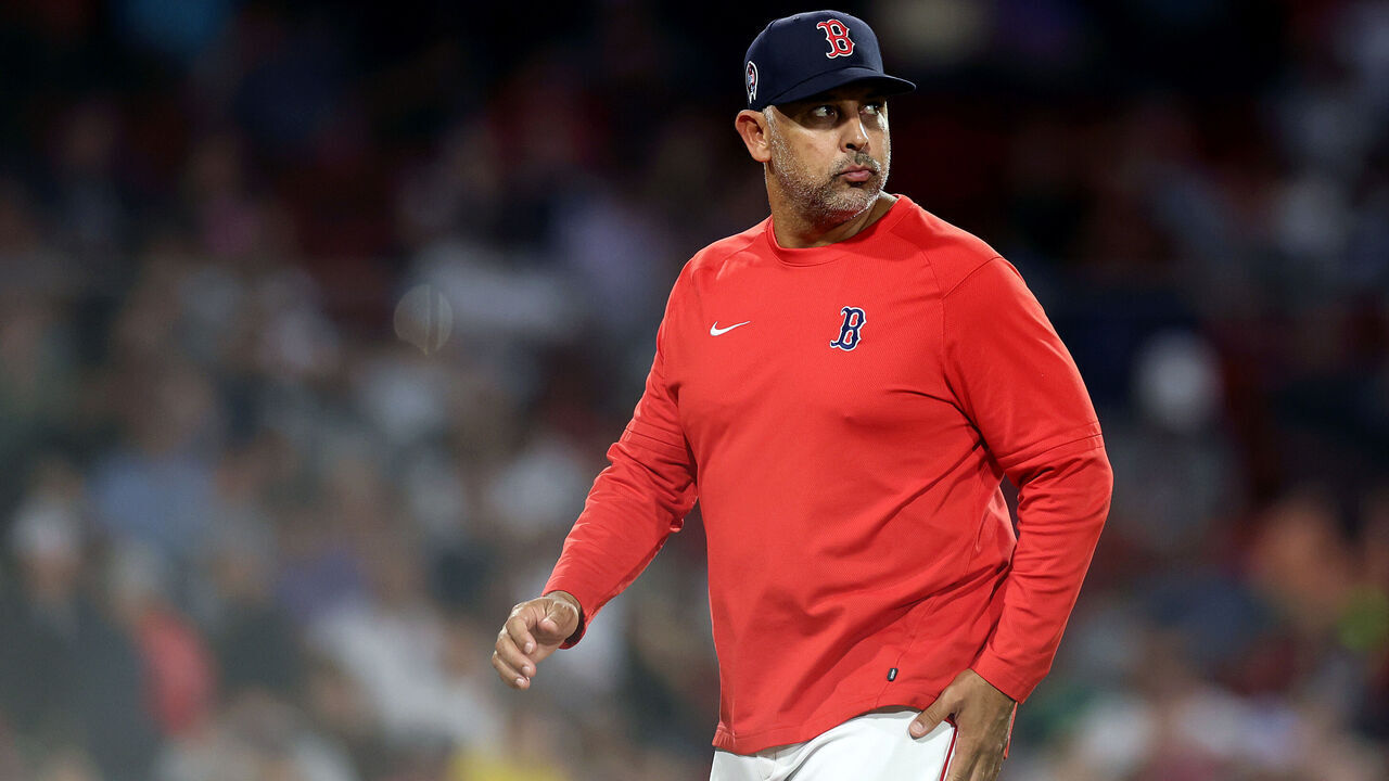 BOSTON, MASSACHUSETTS - SEPTEMBER 12: Boston Red Sox manager Alex Cora looks on during the first inning of the game against the New York Yankees at Fenway Park on September 12, 2023 in Boston, Massachusetts.