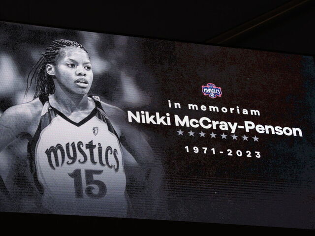 WASHINGTON, D.C. - JULY 7: A look at the jumbotron honoring Nikki McCray-Penson before the game on July 7, 2023 at Entertainment and Sports Arena in Washington, D.C. Mandatory Copyright Notice: Copyright 2023 NBAE