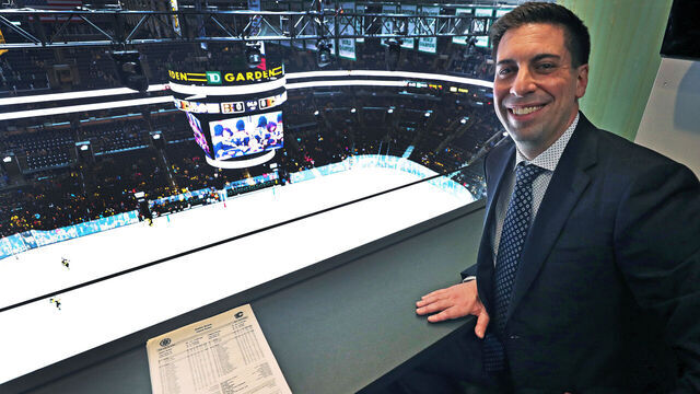 BOSTON - FEBRUARY 25: Calgary Flames assistant general manager Chris Snow poses for a portrait in the visiting team's suite on the press level above the rink. The Boston Bruins host the Calgary Flames in an NHL regular season hockey game at TD Garden in Boston on Feb. 25, 2020.
