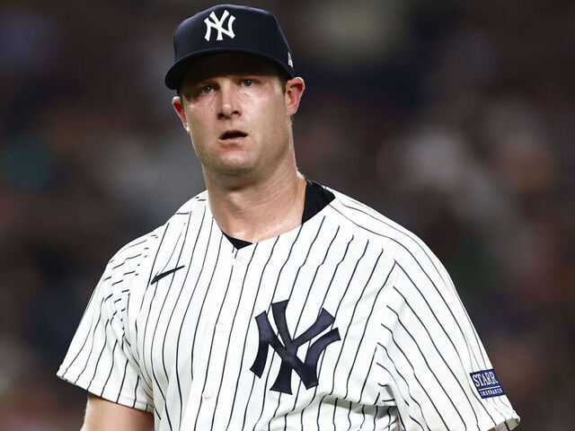 NEW YORK, NEW YORK - SEPTEMBER 5: Pitcher Gerrit Cole #45 of the New York Yankees walks off the mound after the sixth inning of a game against the Detroit Tigers at Yankee Stadium on September 5, 2023 in New York City. The Yankees defeated the Tigers 5-1.