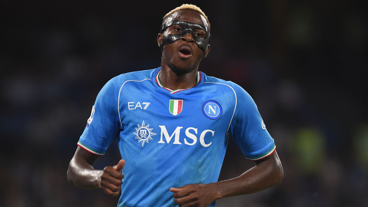 Victor Osimhen of SSC Napoli during the Serie A TIM match between SSC Napoli and Udinese Calcio at Stadio Diego Armando Maradona Naples Italy on 27 September 2023.