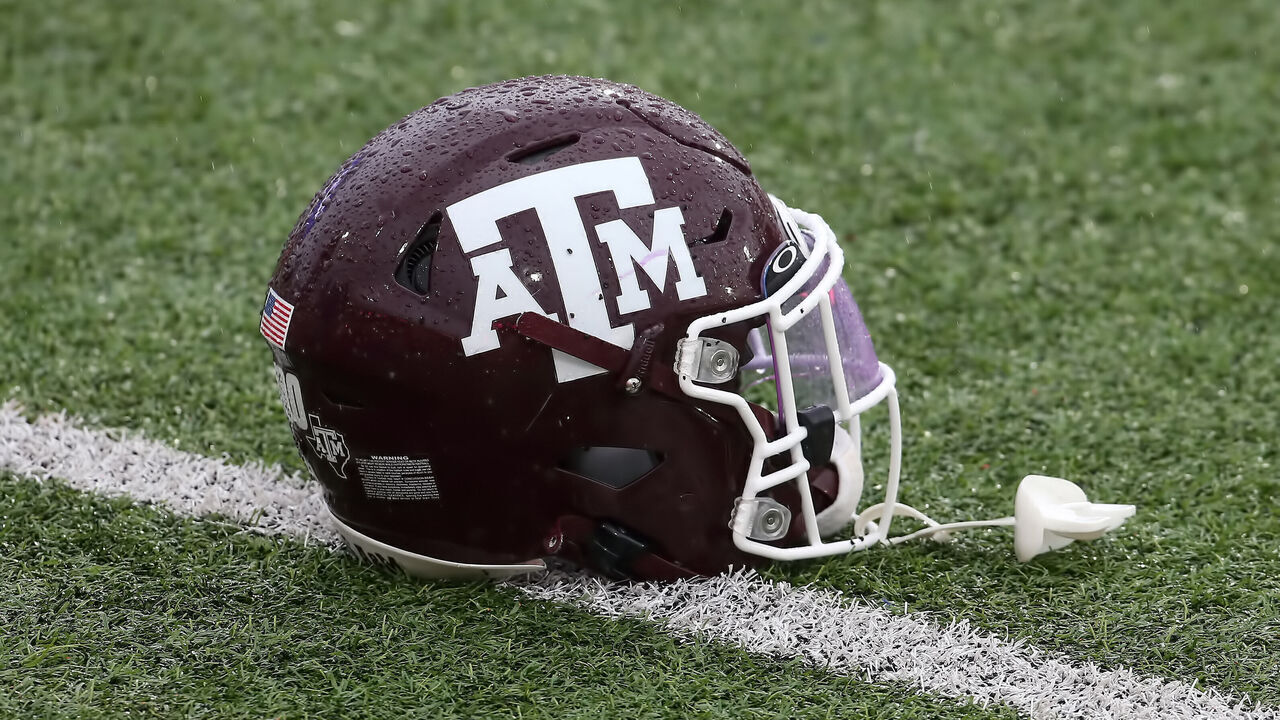MOBILE, AL - FEBRUARY 02: A Texas A&M Aggies helmet lies on the ground during the Reese's Senior Bowl practice session on February 2, 2002 at Hancock Whitney Stadium in Mobile, Alabama.