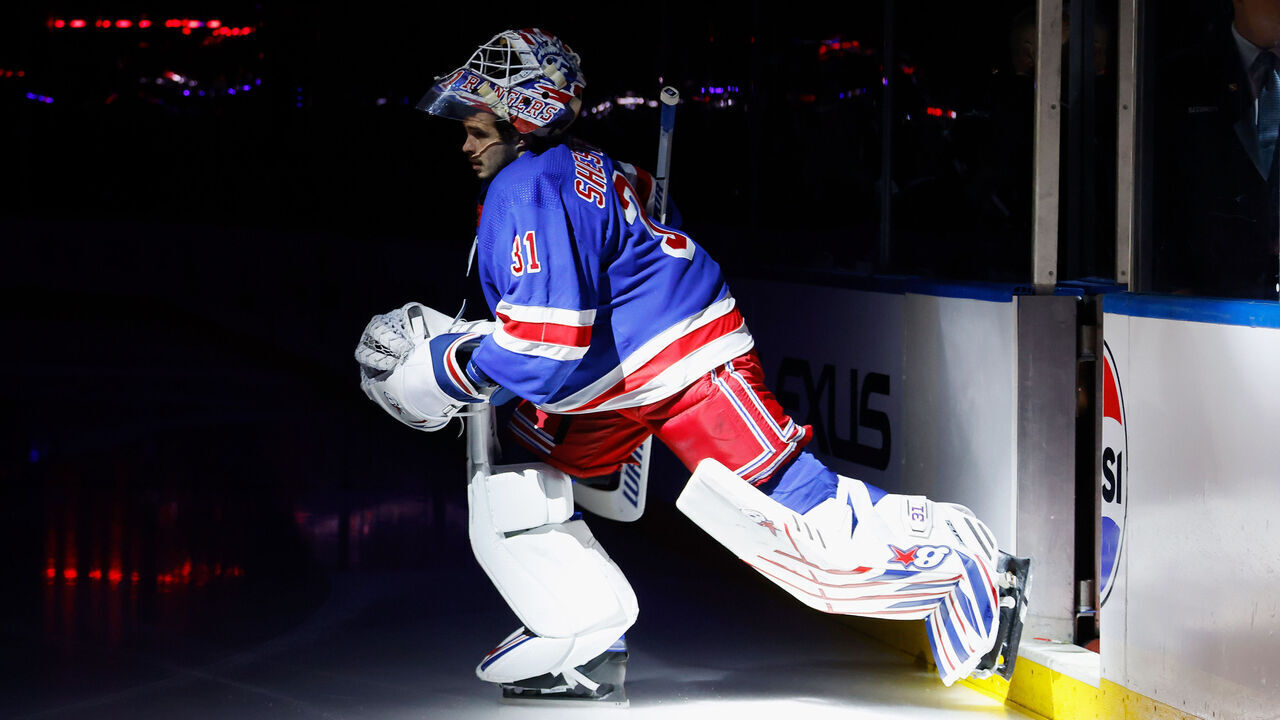 NEW YORK, NEW YORK - SEPTEMBER 26: Igor Shesterkin #31 of New York Rangers skates out to play against the New York Islanders during a preseason game at Madison Square Garden on September 26, 2023 in New York City.