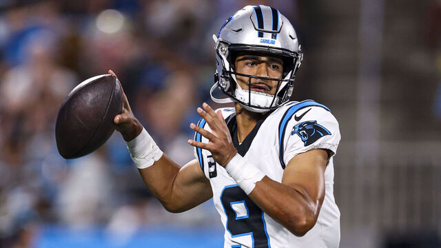 CHARLOTTE, NC - SEPTEMBER 18: Bryce Young #9 of the Carolina Panthers throws the ball during an NFL football game against the New Orleans Saints at Bank of America Stadium on September 18, 2023 in Charlotte, North Carolina.
