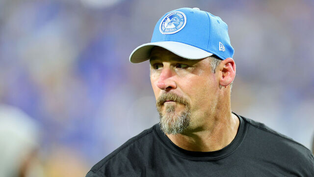 GREEN BAY, WISCONSIN - SEPTEMBER 28: Head coach Dan Campbell of the Detroit Lions walks off the field after defeating the Green Bay Packers in the game at Lambeau Field on September 28, 2023 in Green Bay, Wisconsin.