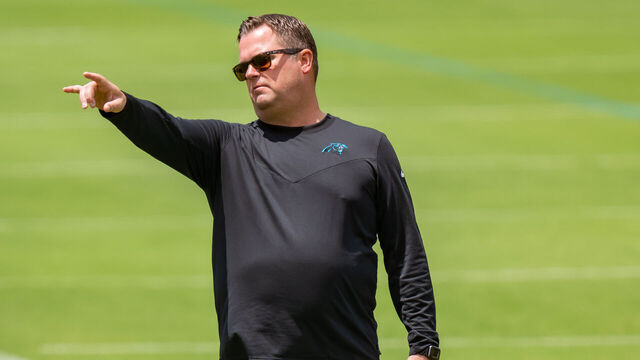 CHARLOTTE, NORTH CAROLINA - MAY 13: General manager Scott Fitterer of the Carolina Panthers looks on during the Panthers Rookie Minicamp at Bank of America Stadium on May 13, 2023 in Charlotte, North Carolina.
