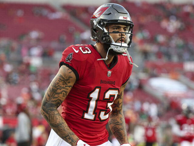 TAMPA, FL - SEPTEMBER 25: Mike Evans #13 of the Tampa Bay Buccaneers warms up prior to an NFL football game against the Philadelphia Eagles at Raymond James Stadium on September 25, 2023 in Tampa, Florida.