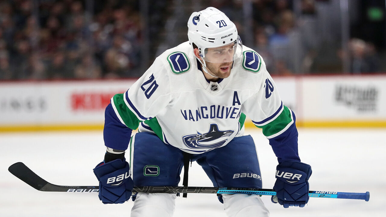 DENVER, COLORADO - FEBRUARY 02: Brandon Sutter #20 of the Vancouver Canucks plays the Colorado Avalanche at the Pepsi Center on February 02, 2019 in Denver, Colorado.