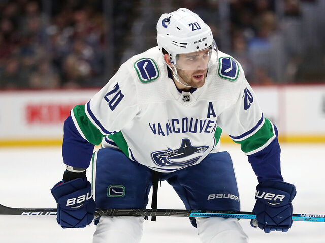DENVER, COLORADO - FEBRUARY 02: Brandon Sutter #20 of the Vancouver Canucks plays the Colorado Avalanche at the Pepsi Center on February 02, 2019 in Denver, Colorado.