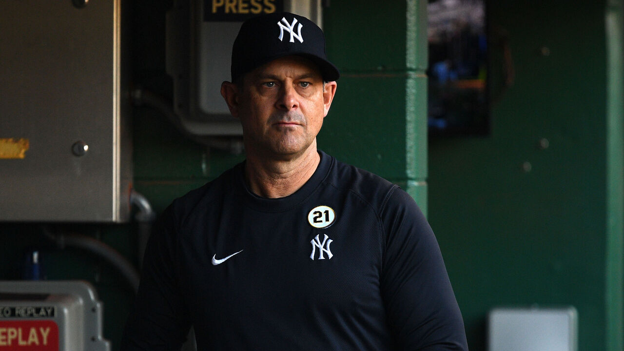PITTSBURGH, PA - SEPTEMBER 15: Manager Aaron Boone of the New York Yankees looks on prior to the game between the New York Yankees and the Pittsburgh Pirates at PNC Park on Friday, September 15, 2023 in Pittsburgh, Pennsylvania.