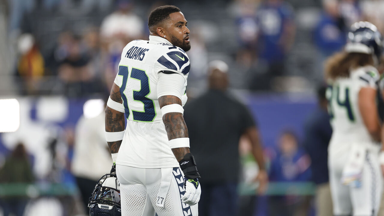 EAST RUTHERFORD, NEW JERSEY - OCTOBER 02: Jamal Adams #33 of the Seattle Seahawks looks on prior to a game against the New York Giants at MetLife Stadium on October 02, 2023 in East Rutherford, New Jersey.