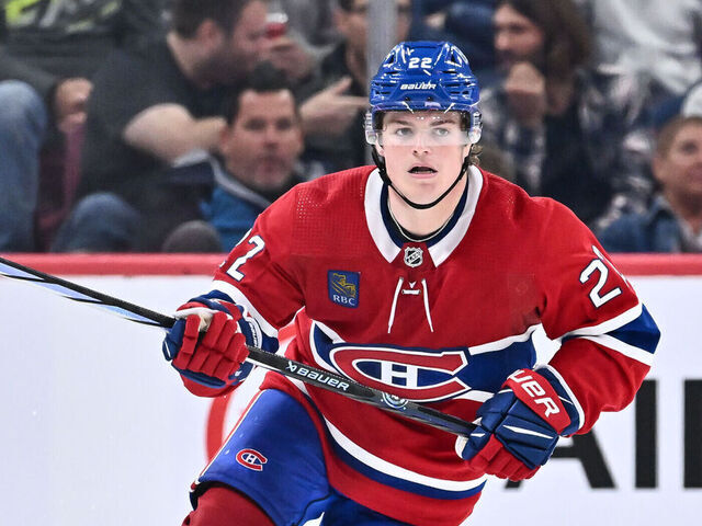 MONTREAL, CANADA - SEPTEMBER 27: Cole Caufield #22 of the Montreal Canadiens skates during the second period against the Ottawa Senators at the Bell Centre on September 27, 2023 in Montreal, Quebec, Canada. The Montreal Canadiens defeated the Ottawa Senators 4-3.