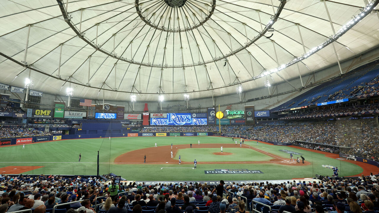 TAMPA, FL - OCTOBER 03: A general view of Tropicana Field during Game 1 of the Wild Card Series between the Texas Rangers and the Tampa Bay Rays at Tropicana Field on Tuesday, October 3, 2023 in Tampa, Florida.