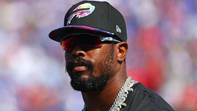 ORCHARD PARK, NEW YORK - OCTOBER 1: Von Miller #40 of the Buffalo Bills on the field before a game against the Miami Dolphins at Highmark Stadium on October 1, 2023 in Orchard Park, New York.