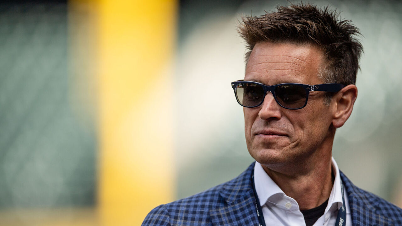 SEATTLE, WA - MARCH 30: General manager Jerry Dipoto of the Seattle Mariners looks on prior to the game between the Cleveland Guardians and the Seattle Mariners at T-Mobile Park on Thursday, March 30, 2023 in Seattle, Washington.