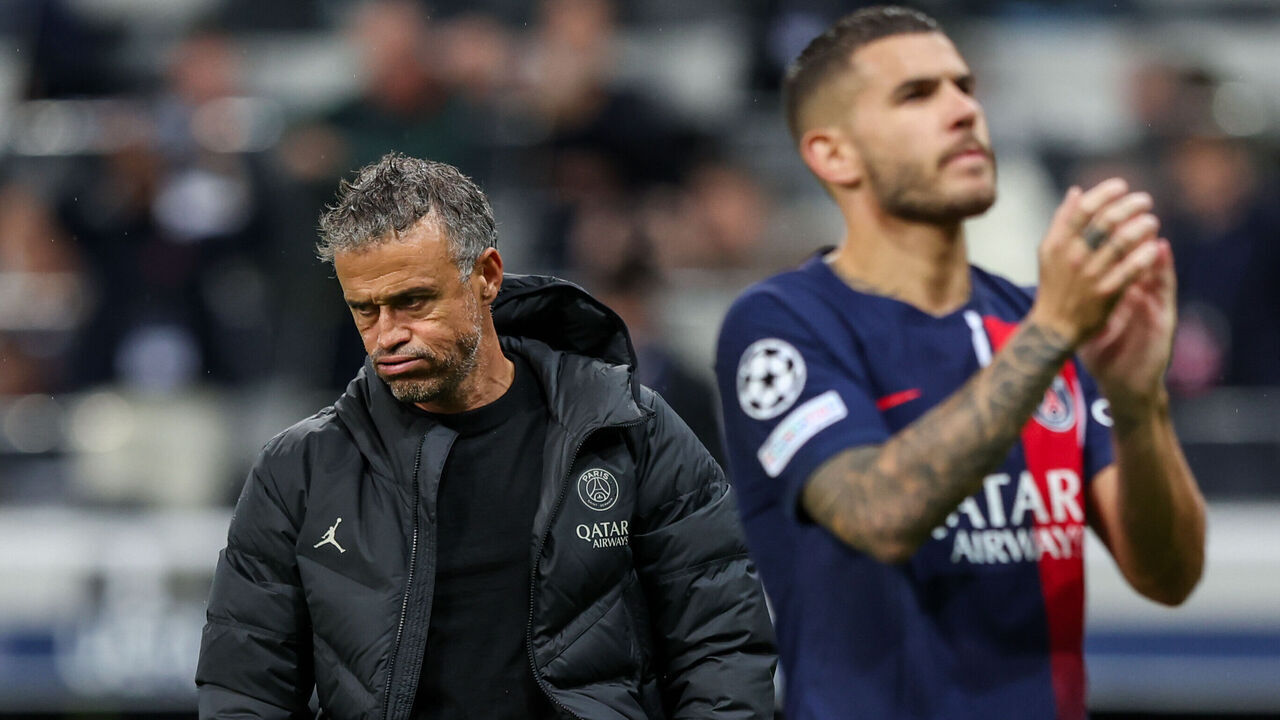 NEWCASTLE UPON TYNE, ENGLAND - OCTOBER 4: Paris Saint-Germain manager Luis Enrique reacts after the match during the UEFA Champions League match between Newcastle United FC and Paris Saint-Germain at St. James Park on October 4, 2023 in Newcastle upon Tyne, England.