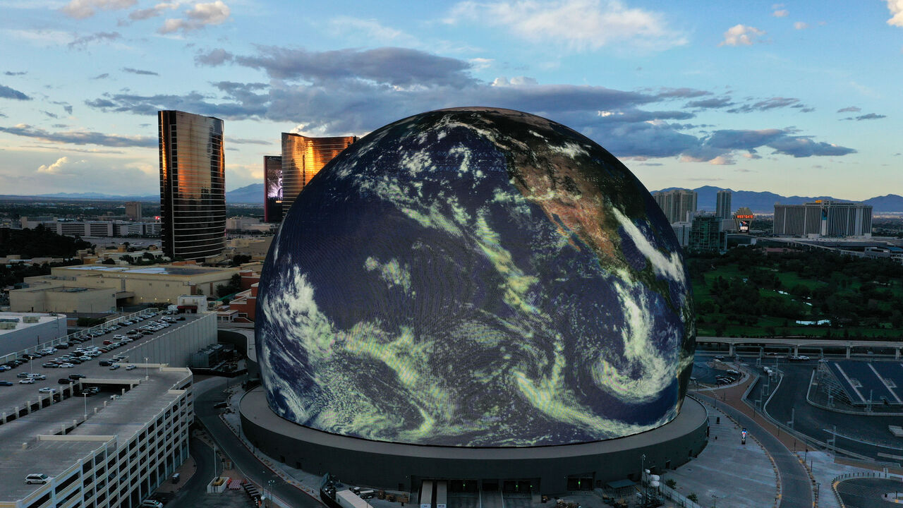 LAS VEGAS, NEVADA - OCTOBER 1: The Sphere is seen at the Venetian Resort in Las Vegas, Nevada, United States on October 1, 2023. The Sphere is a spherical music and entertainment arena in Paradise, Nevada, near the Las Vegas Strip and east of the Venetian resort. The project was announced by the Madison Square Garden Company in 2018, and construction was underway the following year.
