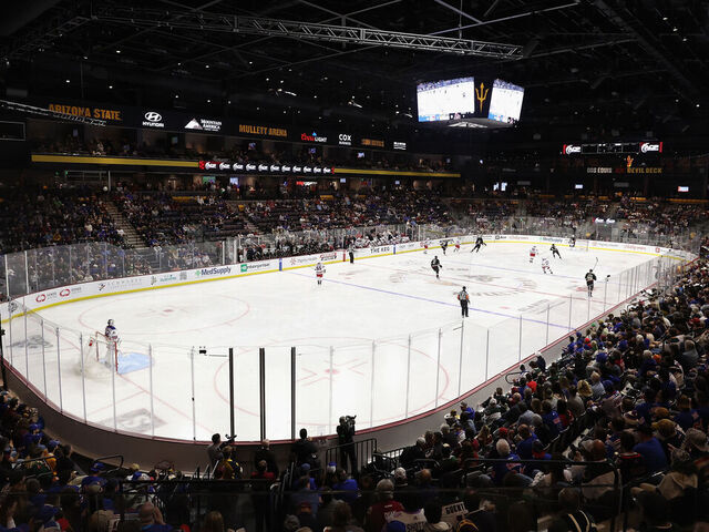 TEMPE, ARIZONA - OCTOBER 30: General view of action between the Arizona Coyotes and the New York Rangers during the second period of the NHL game at Mullett Arena on October 30, 2022 in Tempe, Arizona.