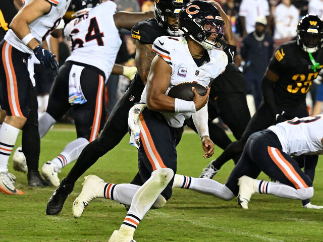 Khalil Herbert of the Chicago Bears runs with the ball during the News  Photo - Getty Images