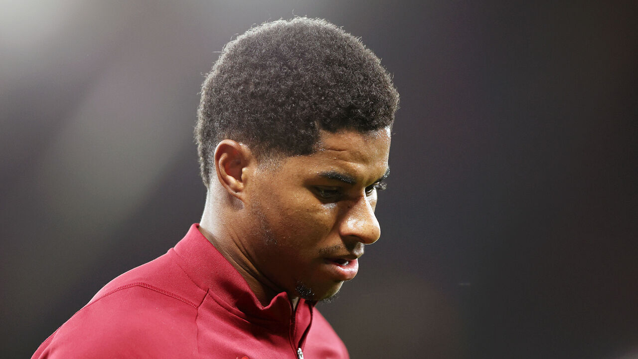 MANCHESTER, ENGLAND - OCTOBER 3: Manchester United's Marcus Rashford ahead of the UEFA Champions League Group A match between Manchester United and Galatasaray at Old Trafford on October 3, 2023 in Manchester, England.