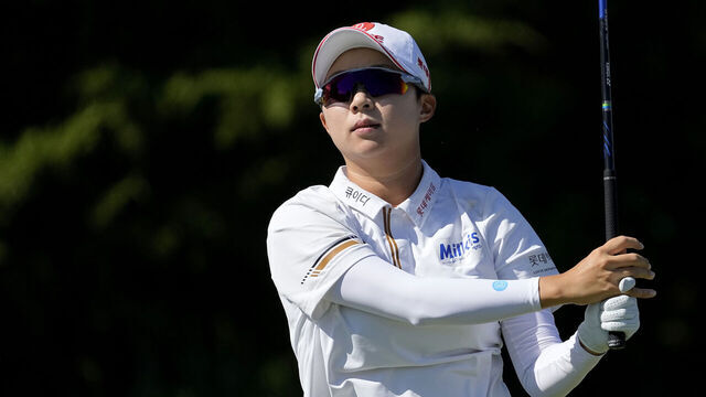 THE COLONY, TEXAS - OCTOBER 06: Hyo Joo Kim of South Korea plays her shot from the fourth tee during the second round of The Ascendant LPGA benefiting Volunteers of America at Old American Golf Club on October 06, 2023 in The Colony, Texas.