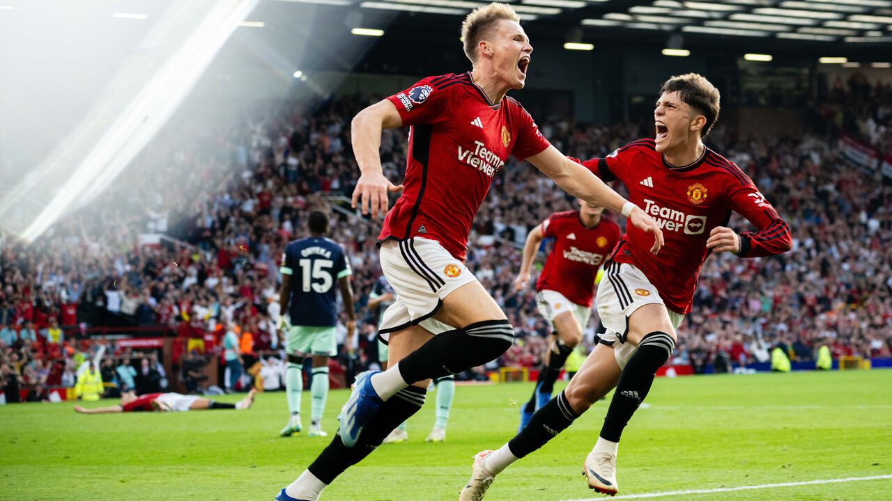MANCHESTER, ENGLAND - OCTOBER 07: Scott McTominay of Manchester United celebrates after scoring their sides second goal during the Premier League match between Manchester United and Brentford FC at Old Trafford on October 07, 2023 in Manchester, England.