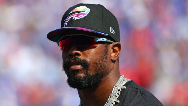ORCHARD PARK, NEW YORK - OCTOBER 1: Von Miller #40 of the Buffalo Bills on the field before a game against the Miami Dolphins at Highmark Stadium on October 1, 2023 in Orchard Park, New York.