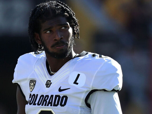 TEMPE, AZ - OCTOBER 07: Colorado Buffaloes quarterback Shedeur Sanders (2) during a timeout during a football game between the Colorado Buffalos and the Arizona State Sun Devils on October 7th, 2023, at Mountain America Stadium, AZ.