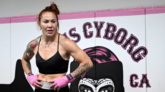 Huntington Beach, CA - September 20: Bellator Women's Featherweight Champion Cris Cyborg during an open workout in Huntington Beach ahead of her title defense against Cat Zingano at Bellator 300 on Oct. 4 in San Diego.