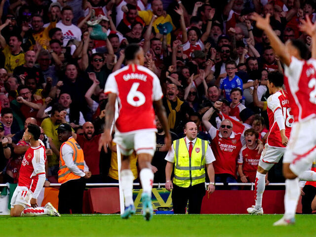 Gabriel Martinelli of Arsenal celebrates with teammates after scoring  News Photo - Getty Images