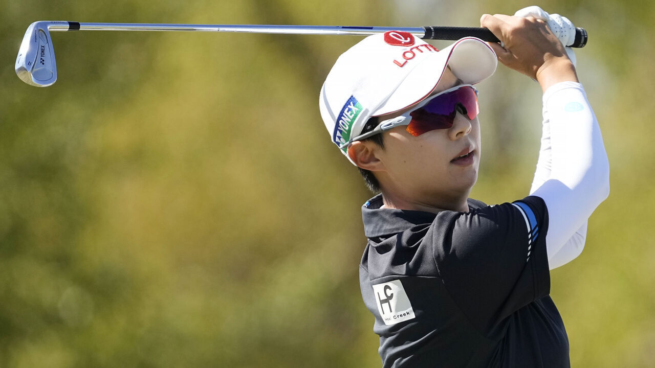 THE COLONY, TEXAS - OCTOBER 08: Hyo Joo Kim of South Korea plays her shot from the 16th tee during the final round of The Ascendant LPGA benefiting Volunteers of America at Old American Golf Club on October 08, 2023 in The Colony, Texas.