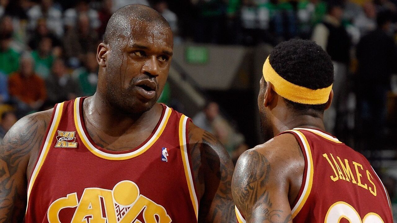 BOSTON - MAY 9: Shaquille O'Neal #33 and LeBron James #23 of the Cleveland Cavaliers talk while taking on the Boston Celtics in Game Four of the Eastern Conference Semifinals during the 2010 NBA Playoffs on May 9, 2010 at TD Banknorth Garden in Boston, Massachusetts. The Celtics won 97-87. NOTE TO USER: User expressly acknowledges and agrees that, by downloading and/or using this Photograph, user is consenting to the terms and conditions of the Getty Images License Agreement. Mandatory Copyright Notice: Copyright 2010 NBAE